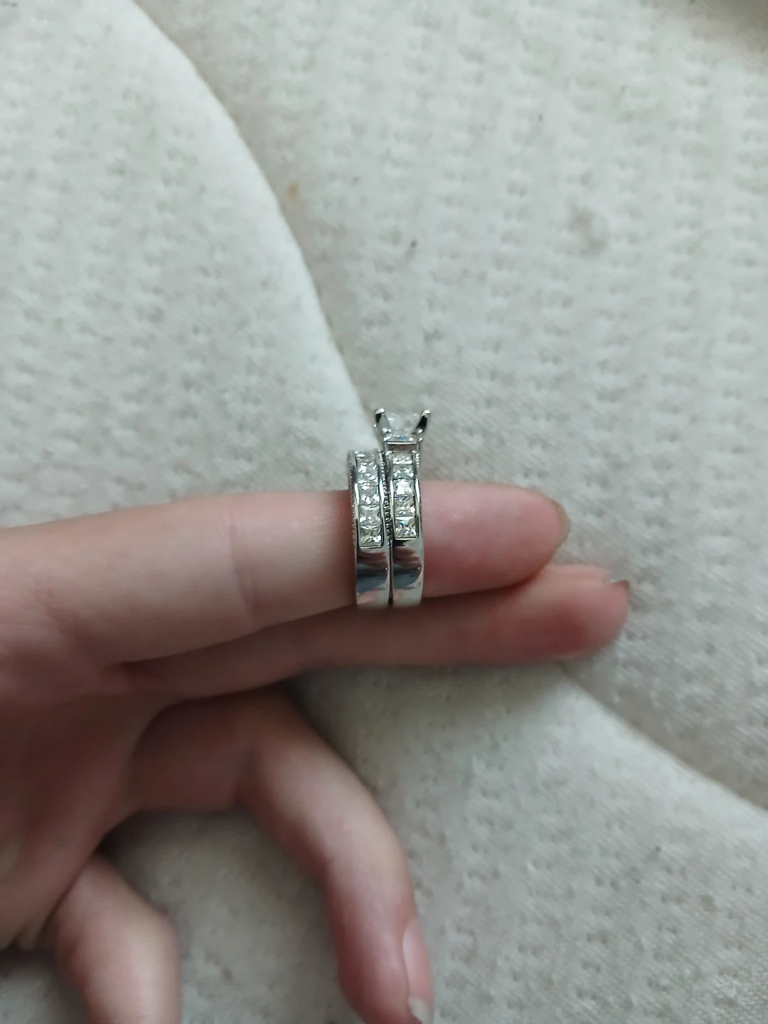 Titanium 1.5 Carat Cubic Zirconia Princess Cut Ring Set W/ Band - photo 5
