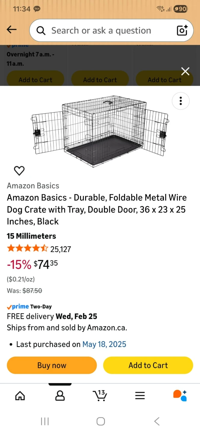 Amazon Basics 36" Double Door Dog Crate