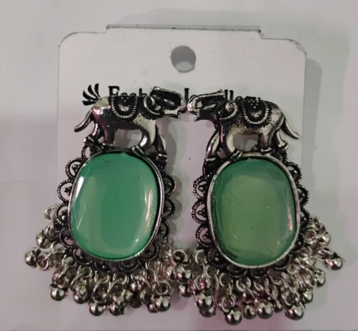 Elephant Dangle Earrings with Green Gemstones