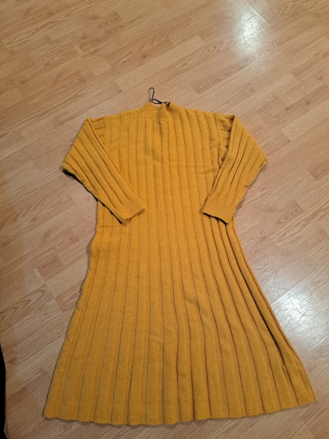 Yellow Ribbed Mock Neck Sweater Dress