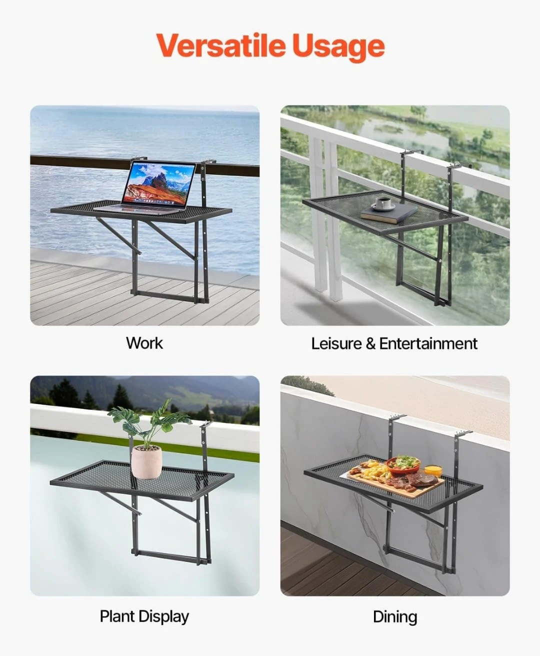 VEVOR Folding Balcony Hanging Table 19 x 24 in Metal - photo 2