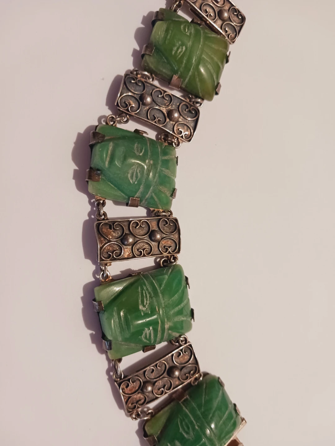 Sterling Silver 925 Tlaloc Aztec Mayan Warrior Jade Bracelet - photo 5
