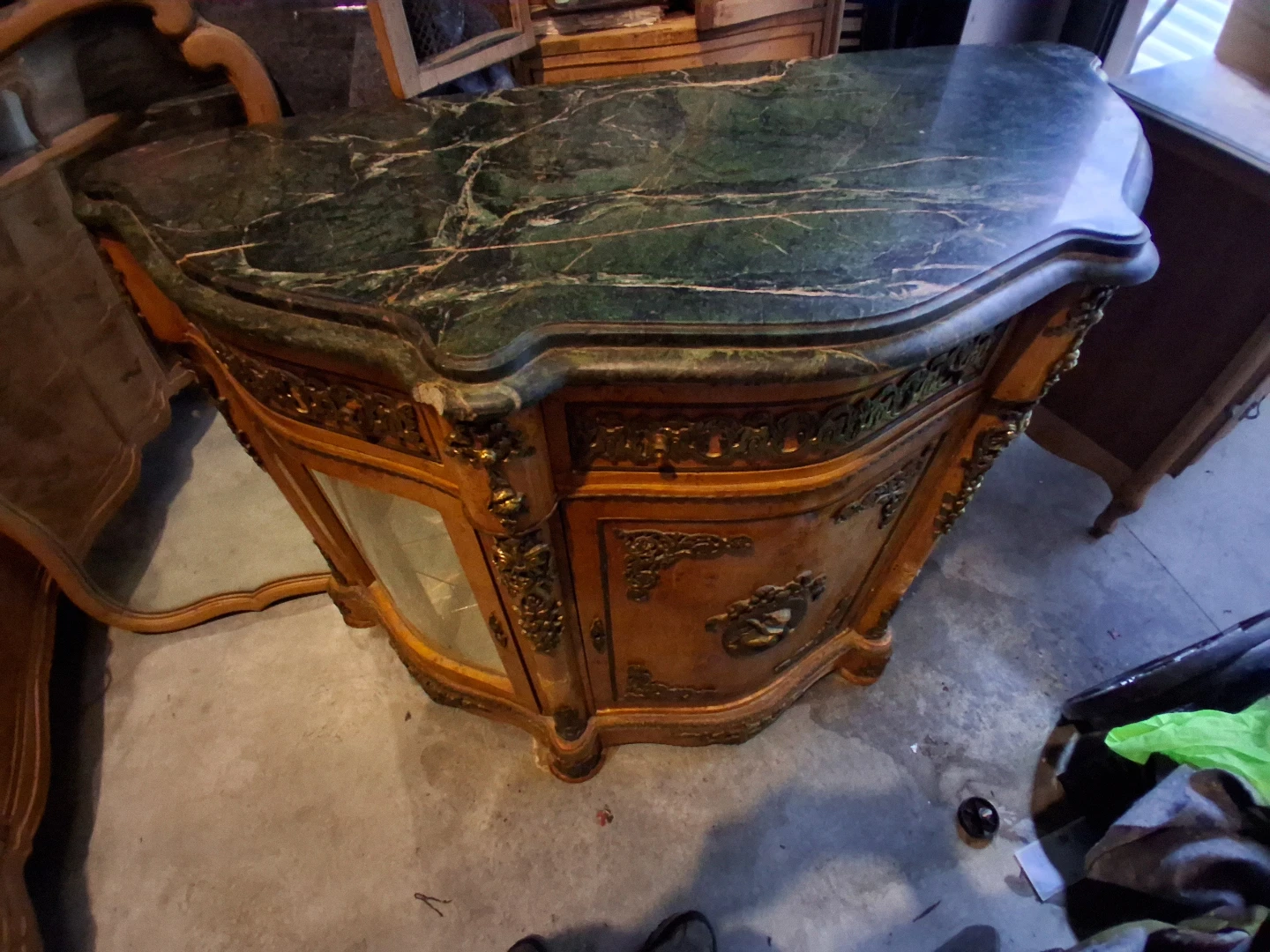 Antique Marble Top Sideboard Cabinet