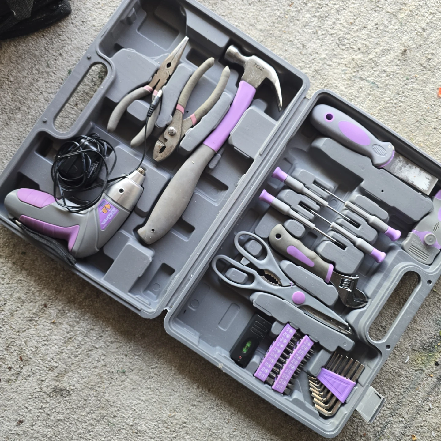 12-Piece Pink and Gray Home Tool Kit with Electric Screwdriver