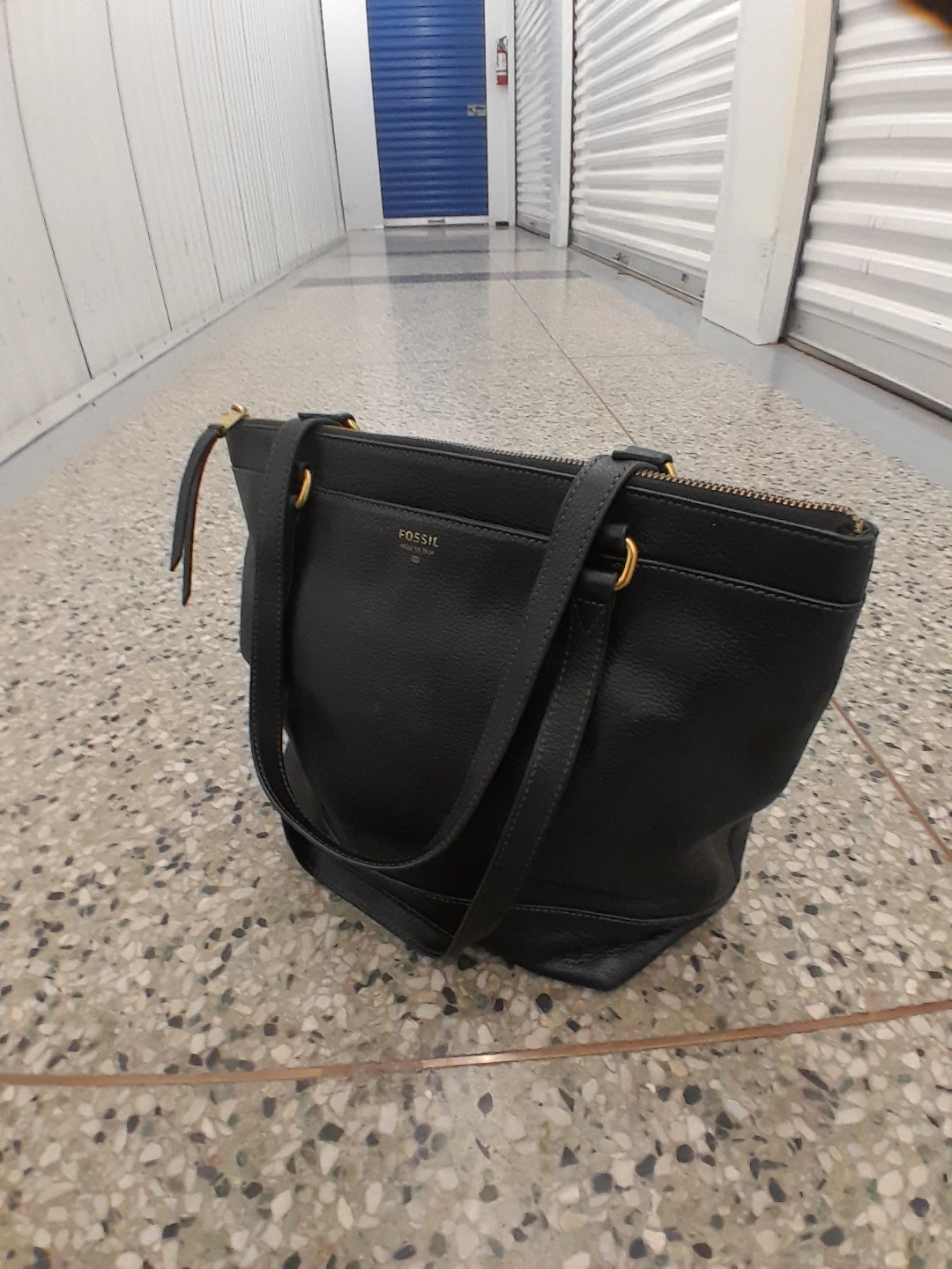 Fossil Black Leather Tote Bag Vintage look Medium