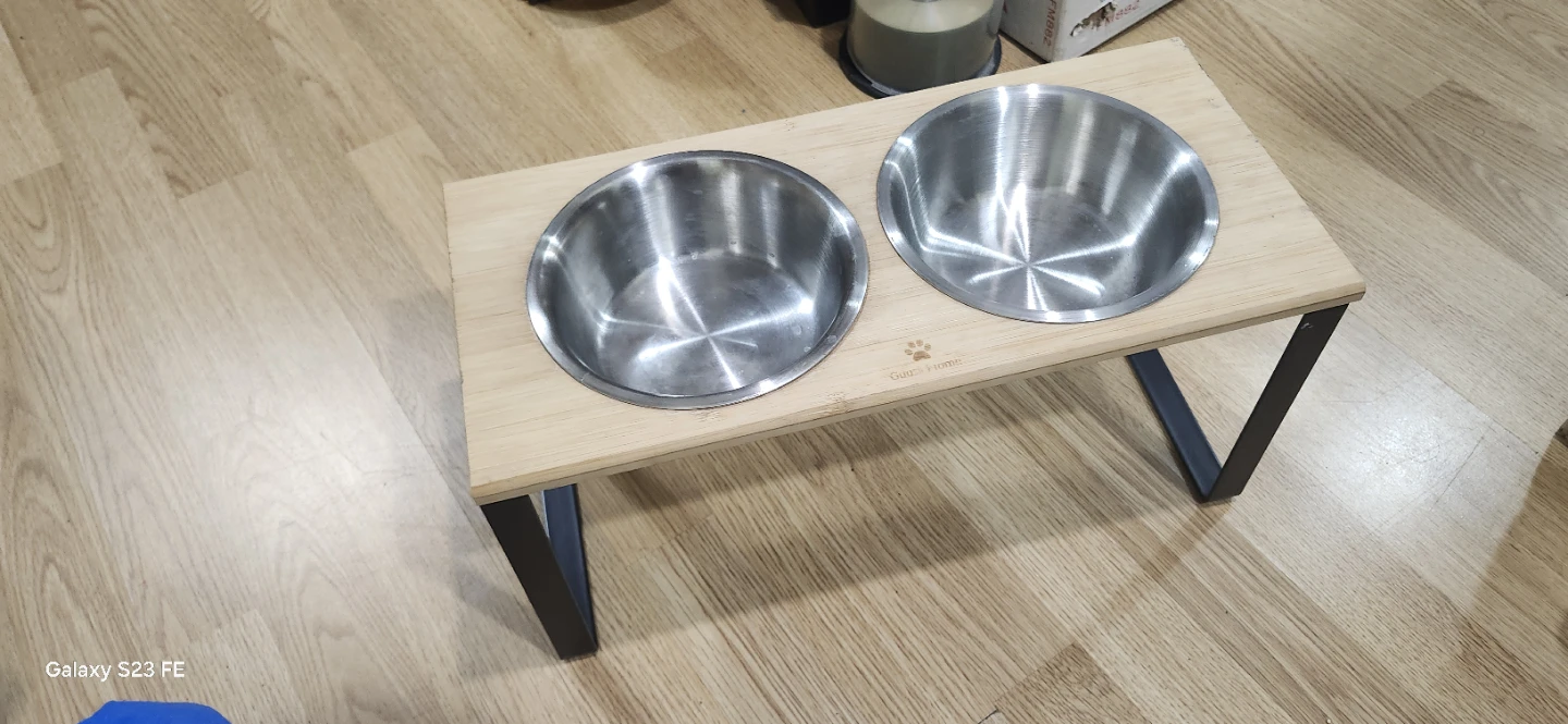 Bamboo Raised Pet Bowl Stand with Stainless Steel Bowls - photo 2