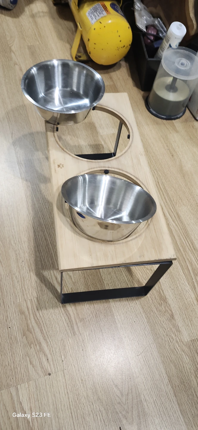 Bamboo Raised Pet Bowl Stand with Stainless Steel Bowls - photo 4