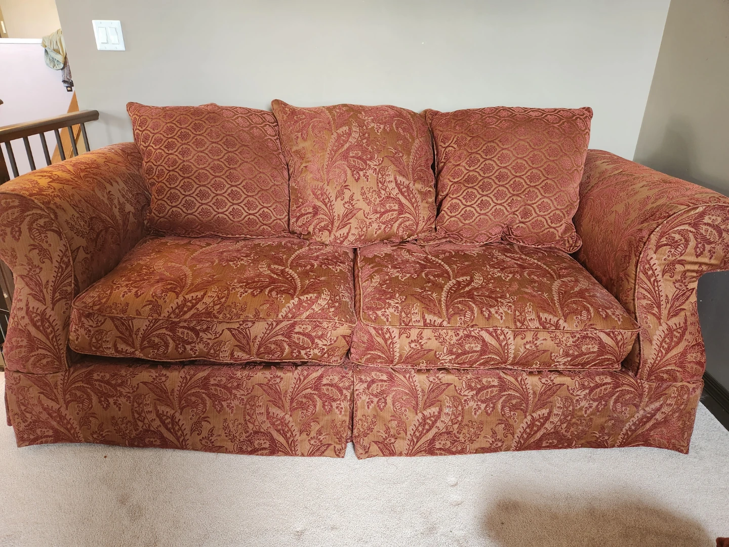 Red and Gold Floral Sofa