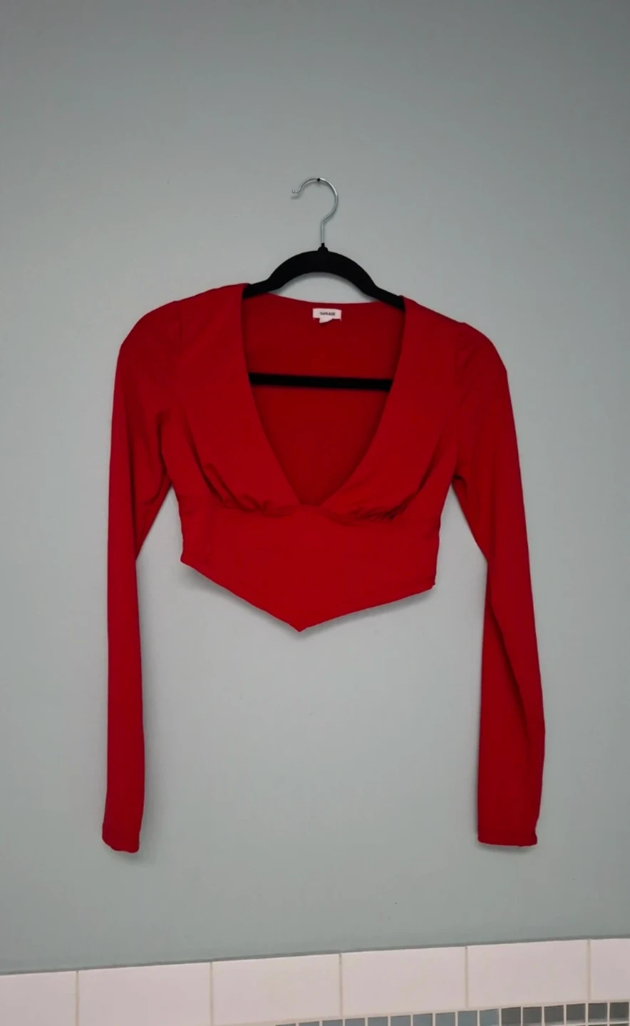 Red Long Sleeve Crop Top