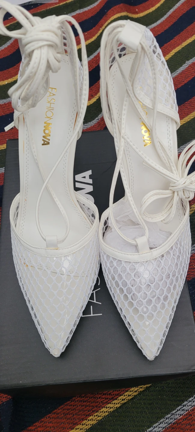 Fashion Nova White Lace Up Mesh Heels Size 8 - photo 2