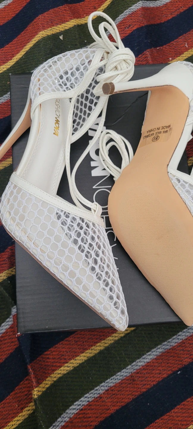 Fashion Nova White Lace Up Mesh Heels Size 8 - photo 3