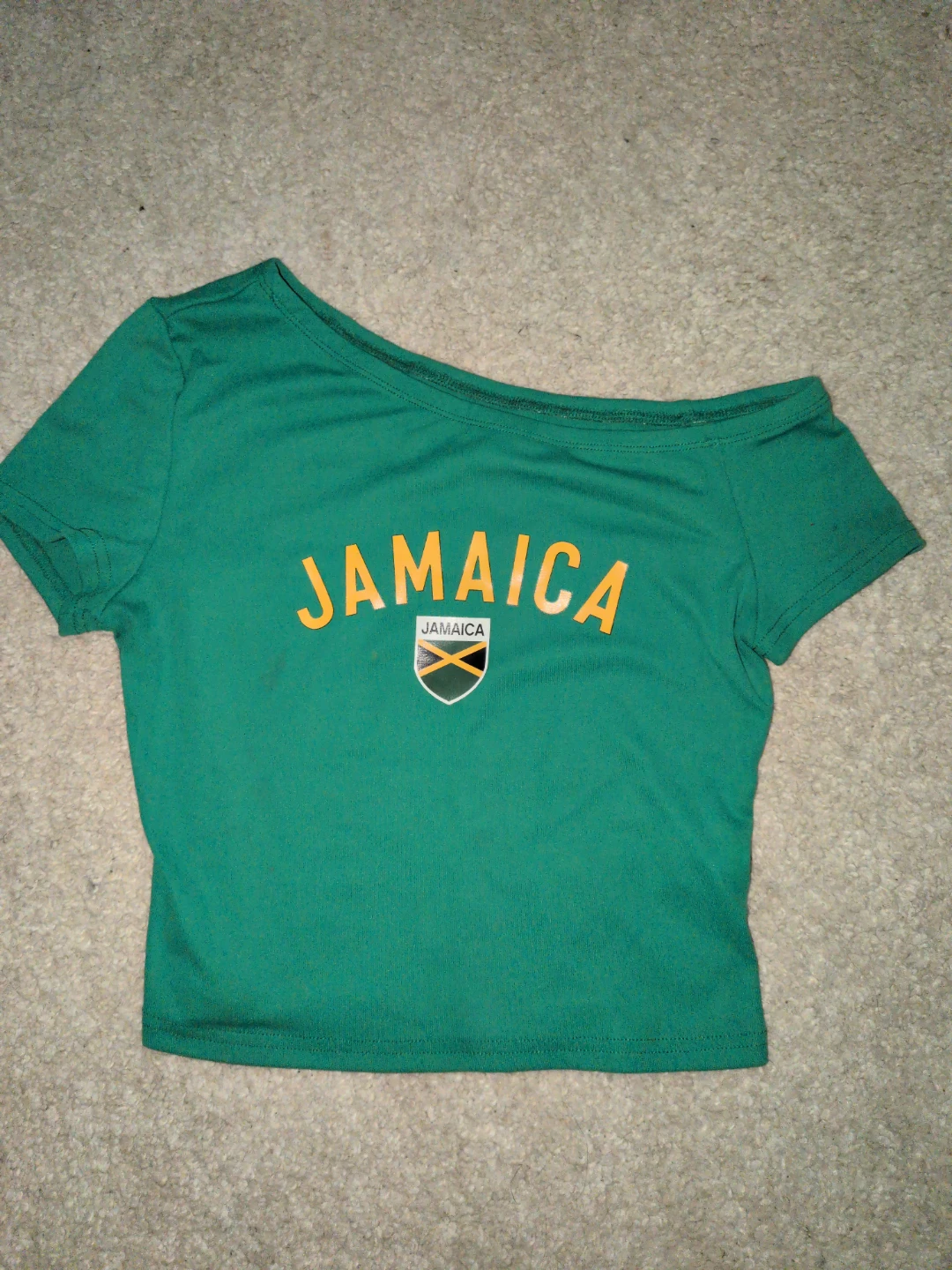 Green Jamaica Off The Shoulder Crop Top