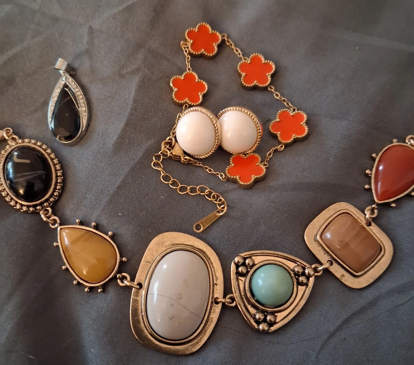 Multi-gemstone Charm Bracelet & Pendant Set