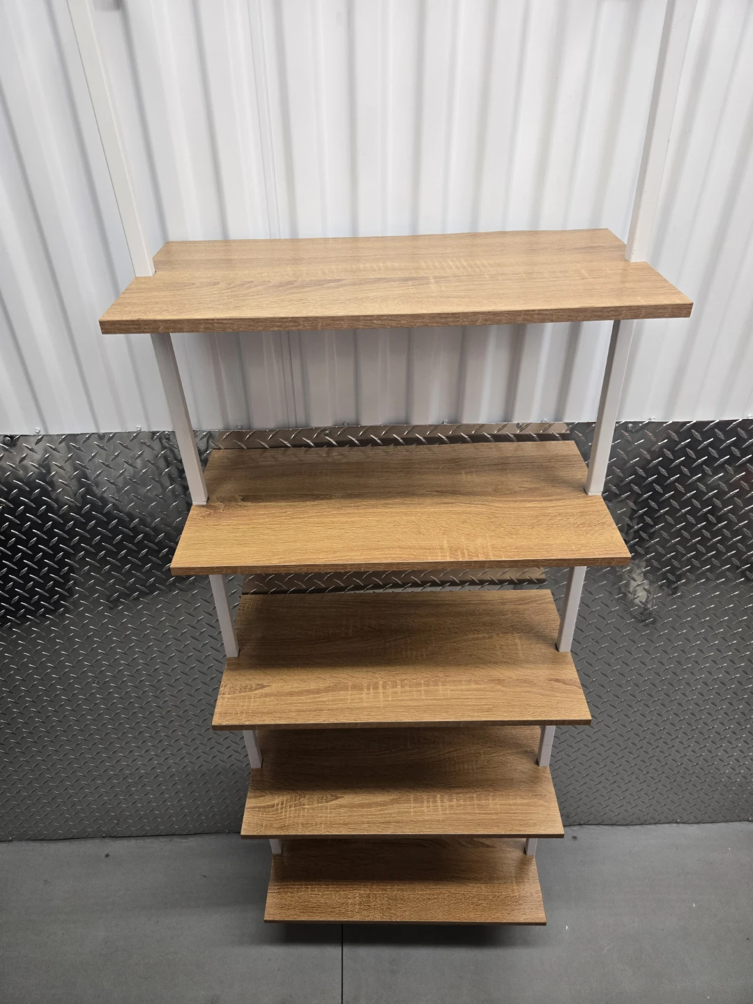 Modern 5-Tier Wall-Mounted Ladder Bookcase - White/Oak - photo 2