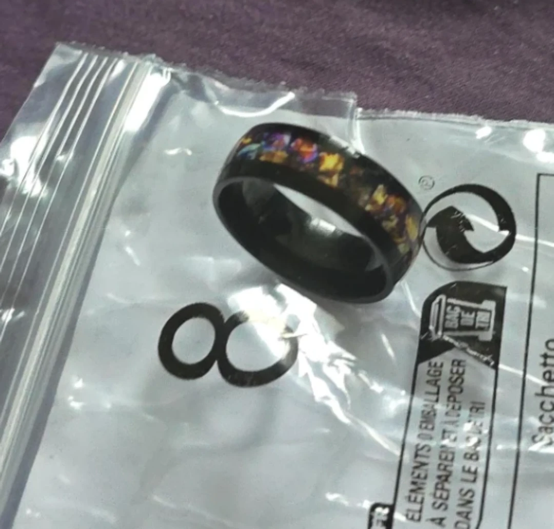 Black Ring with Iridescent Inlay