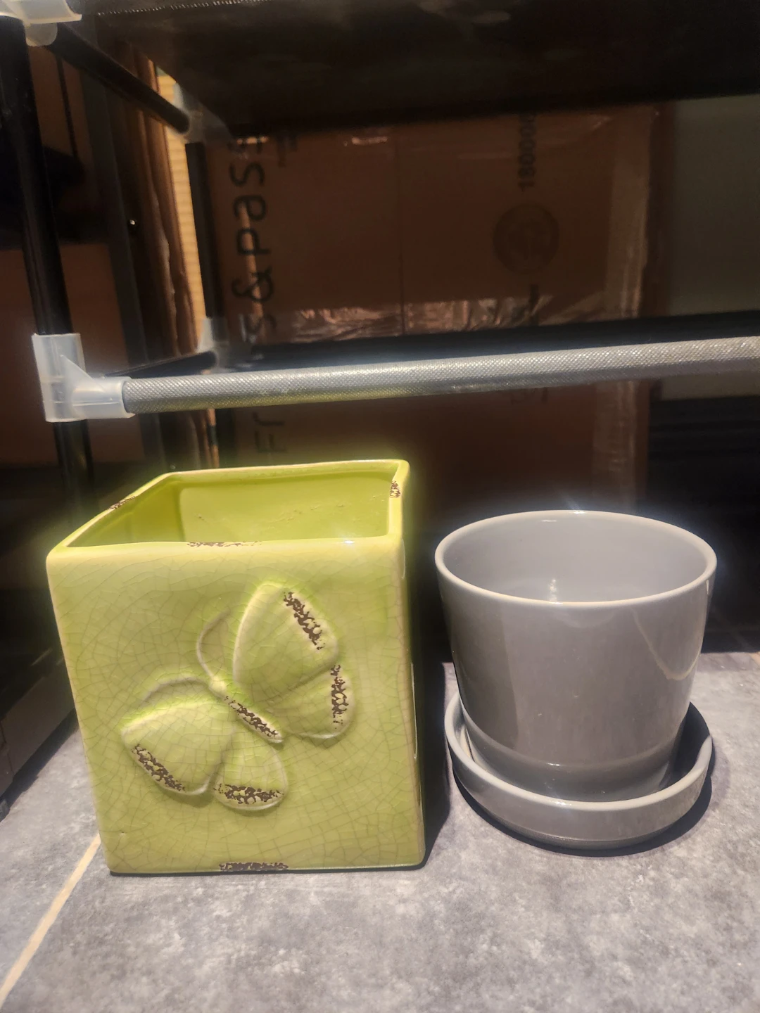 Green Butterfly Ceramic Planter Pot with Grey Pot and Saucer - photo 2