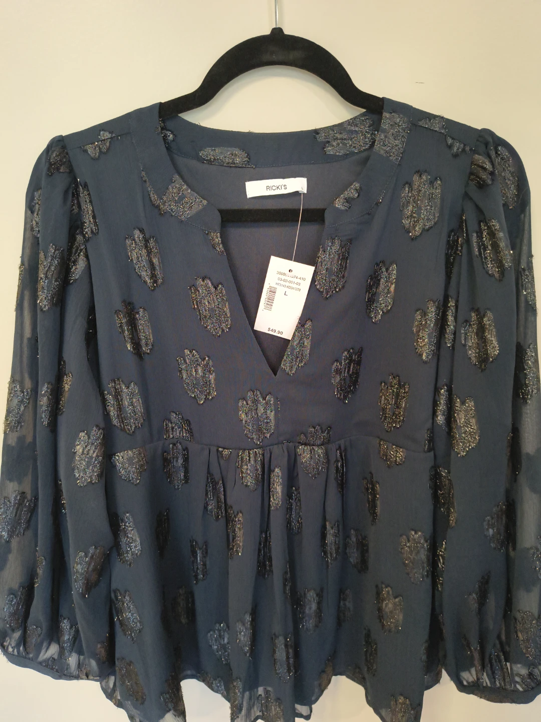 Rickis Navy Embellished Blouse - Size L