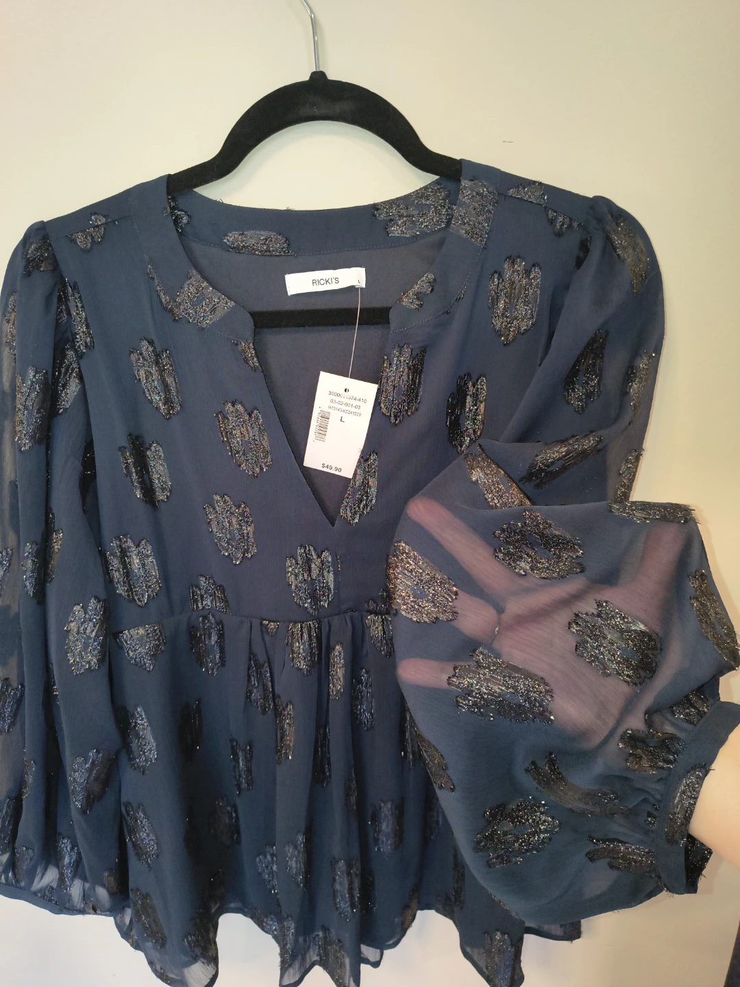 Rickis Navy Embellished Blouse - Size L - photo 2