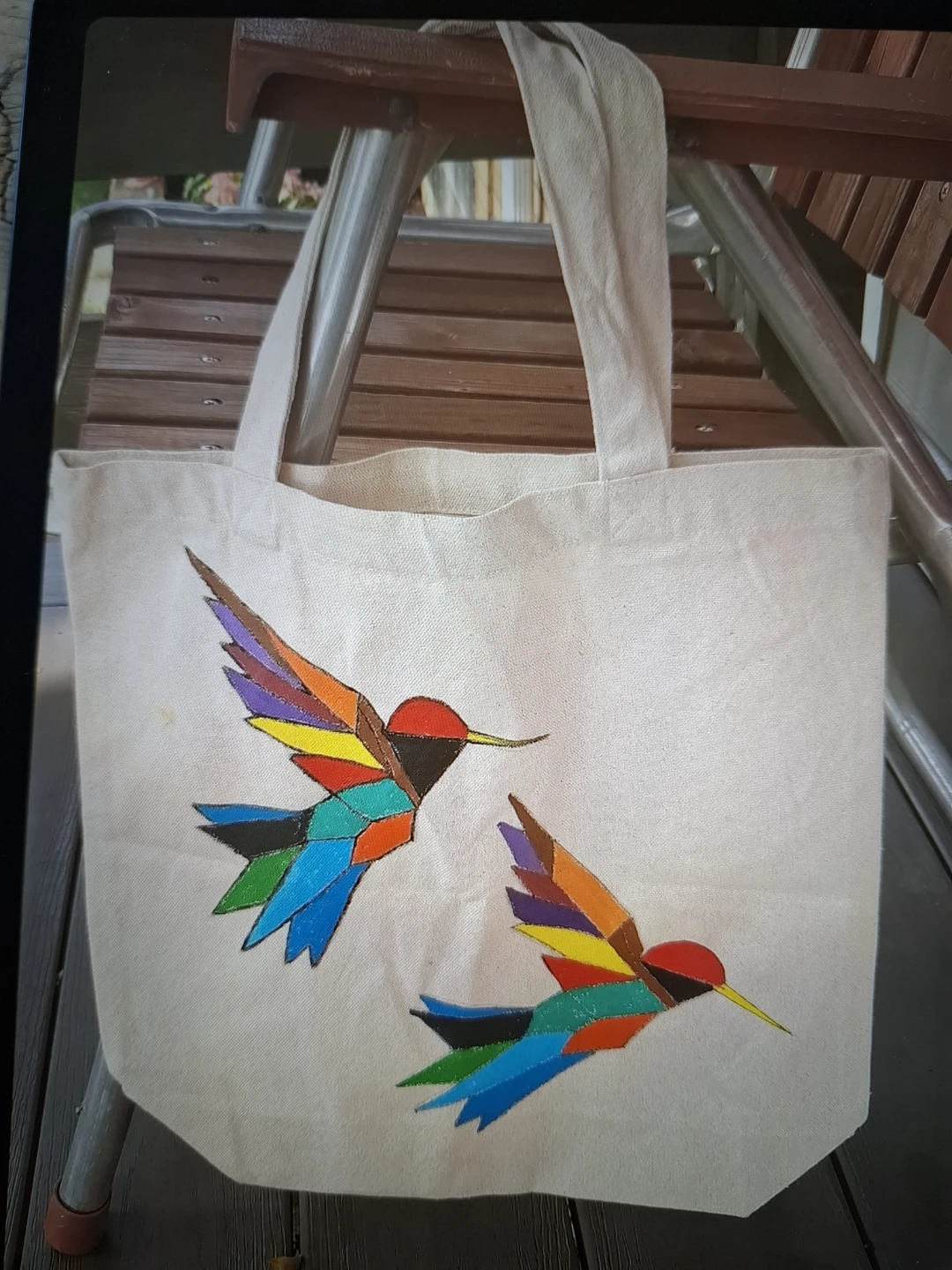 Canvas Tote Bag with Hummingbird Design