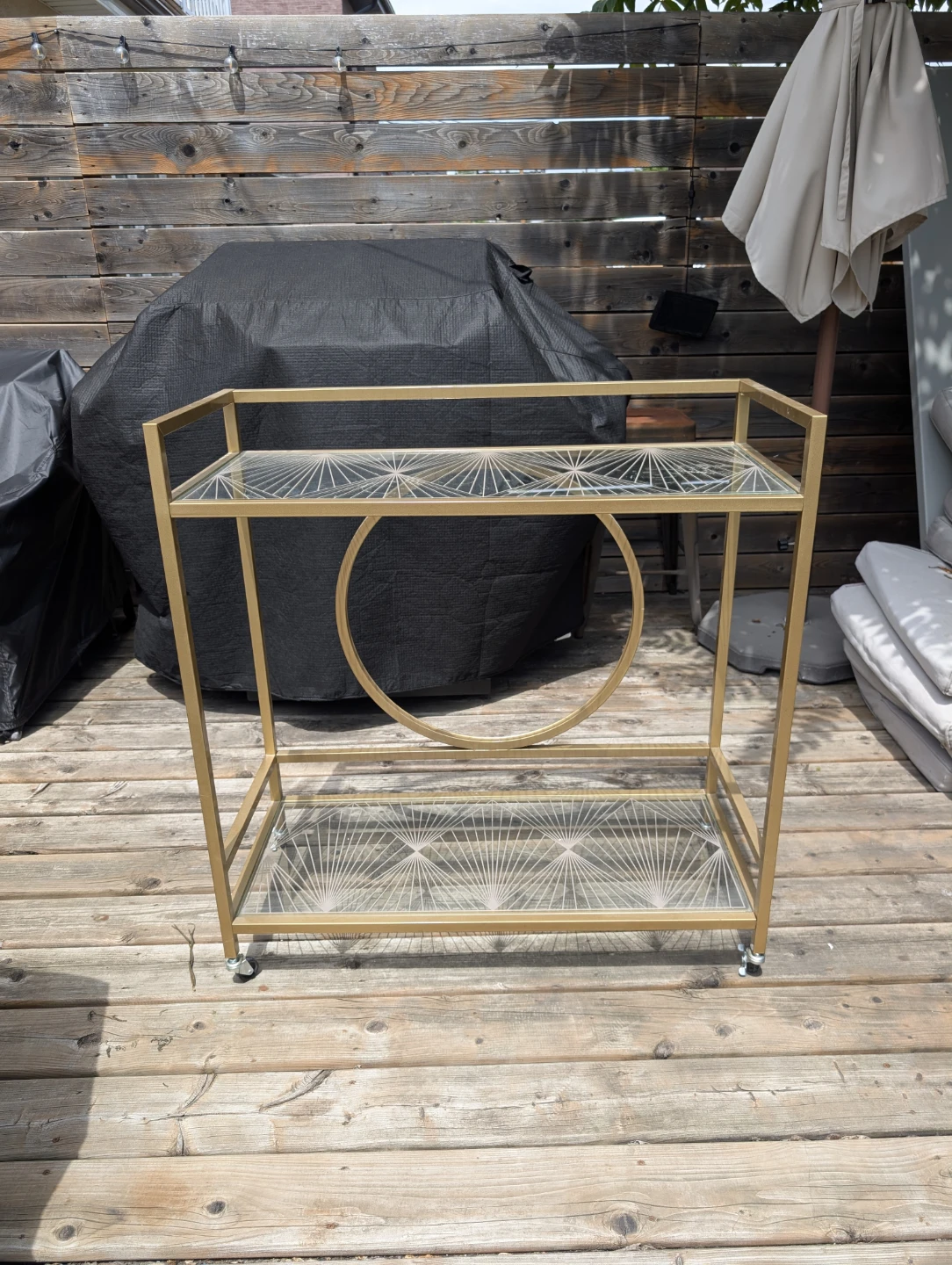 Gold Bar Cart with Glass Shelves