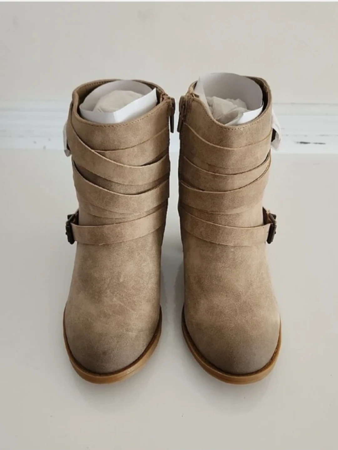 JustFab Taupe Suede Wrap-Strap Ankle Booties - photo 2
