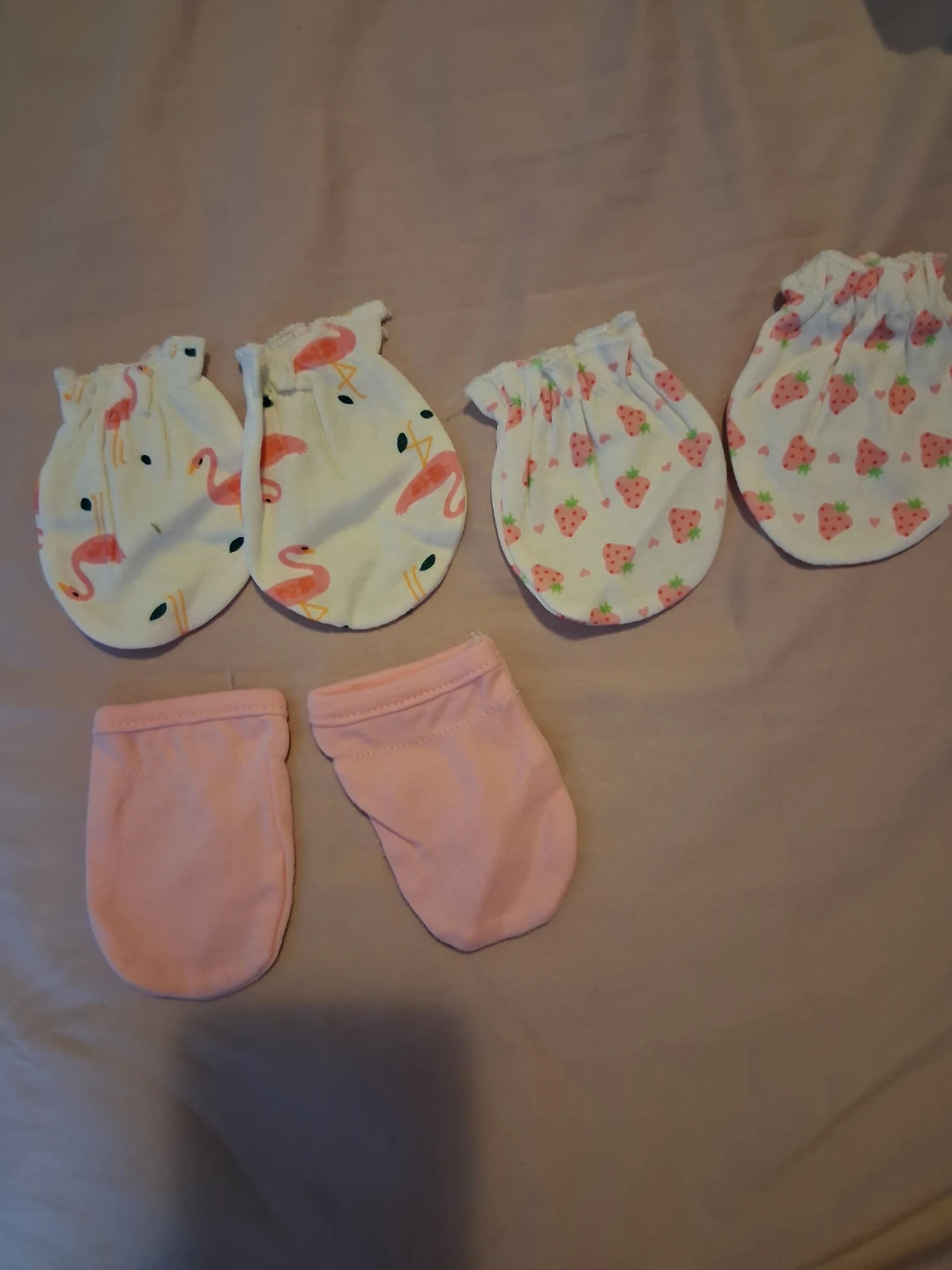 Baby Mittens - Flamingo & Strawberry Prints