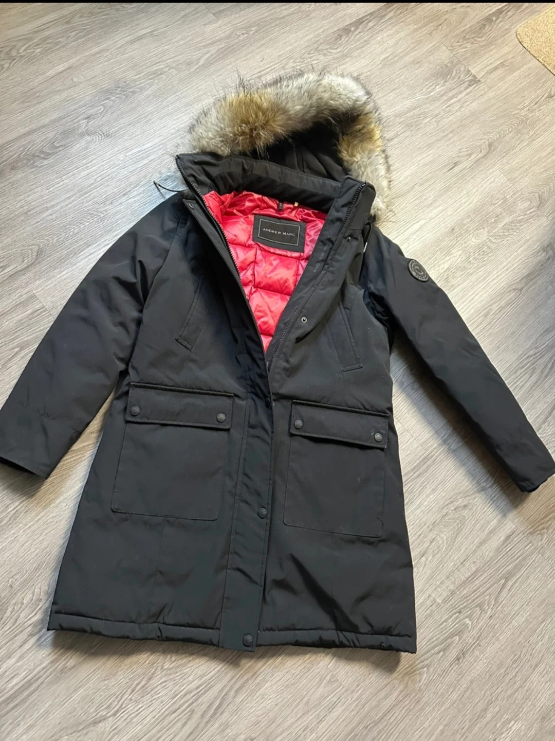 Andrew Marc Black Parka Jacket with Fur Hood - photo 2