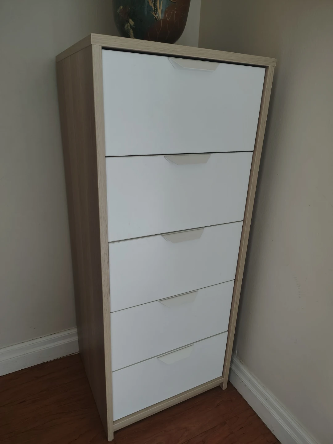 White and Wood 5-Drawer Dresser, it's new and original.