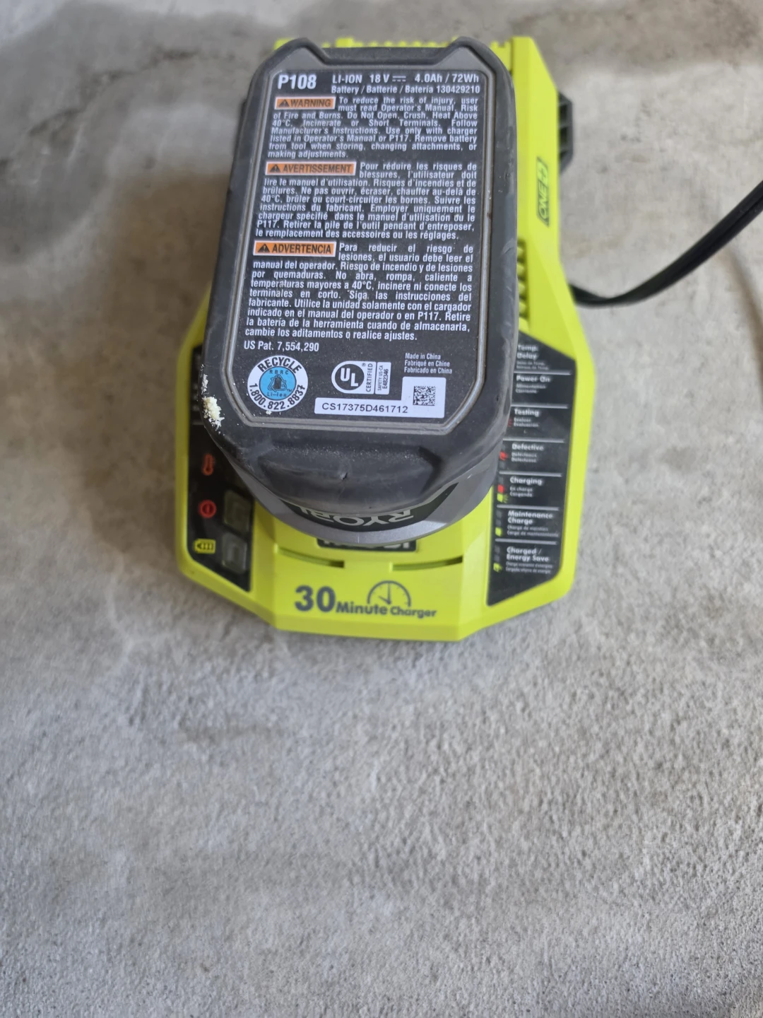 Ryobi P108 18V Lithium-Ion 30 Minute Battery Charging kit