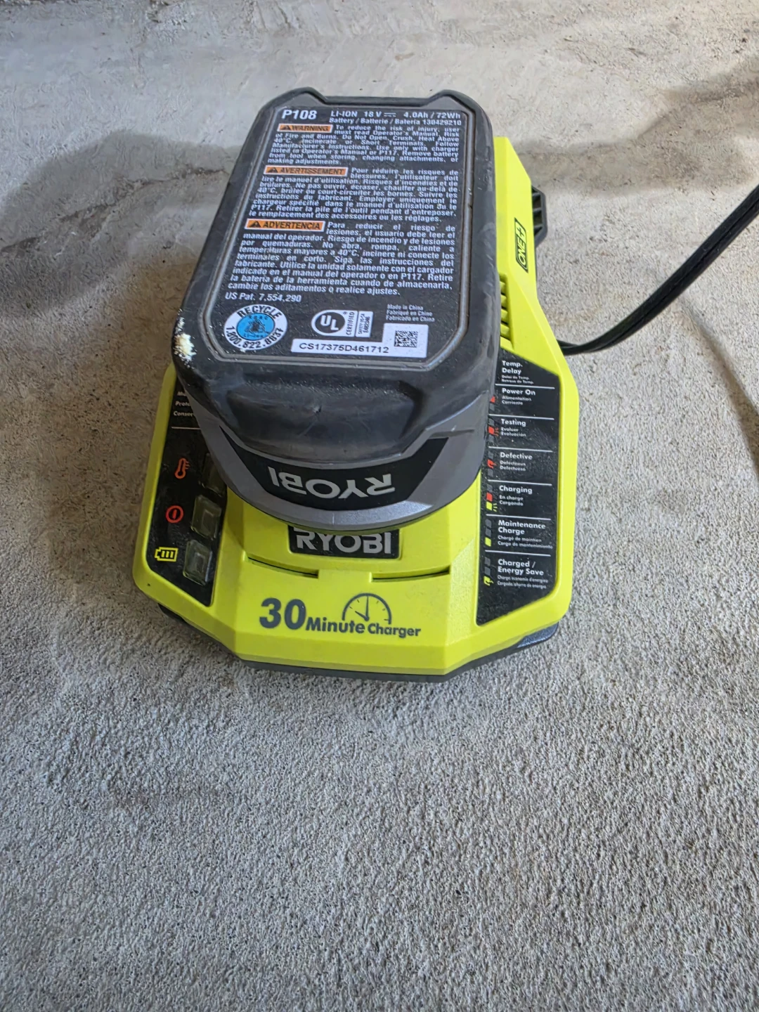 Ryobi P108 18V Lithium-Ion 30 Minute Battery Charging kit - photo 2