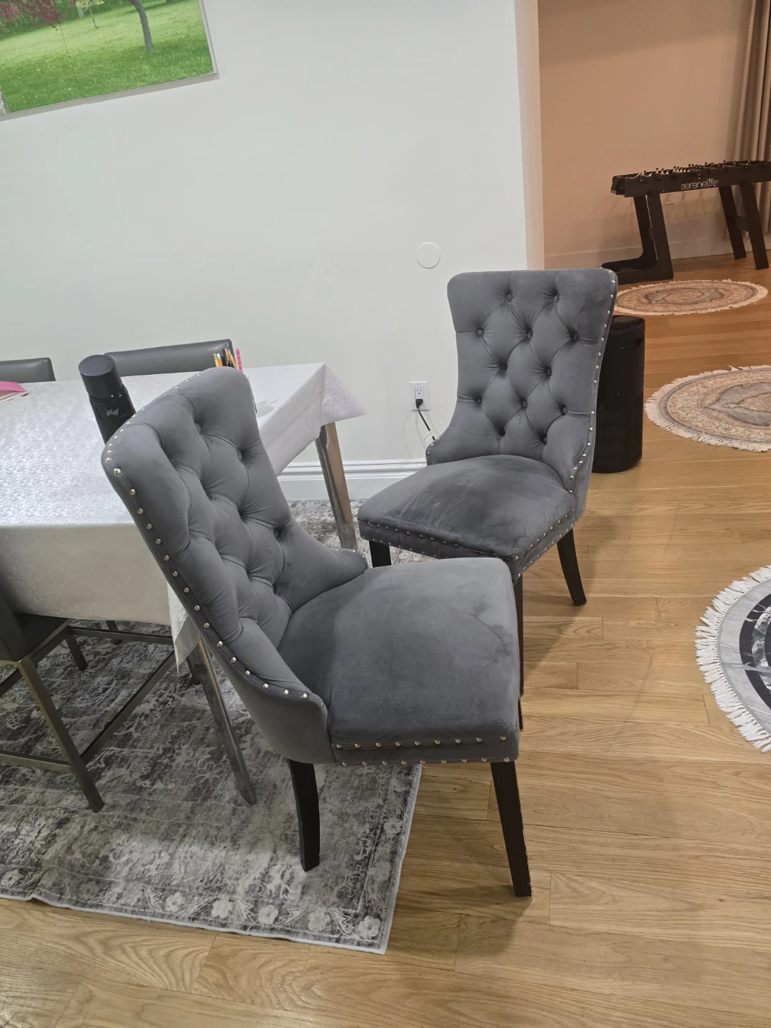 2 Gray Velvet Dining Chairs - photo 3