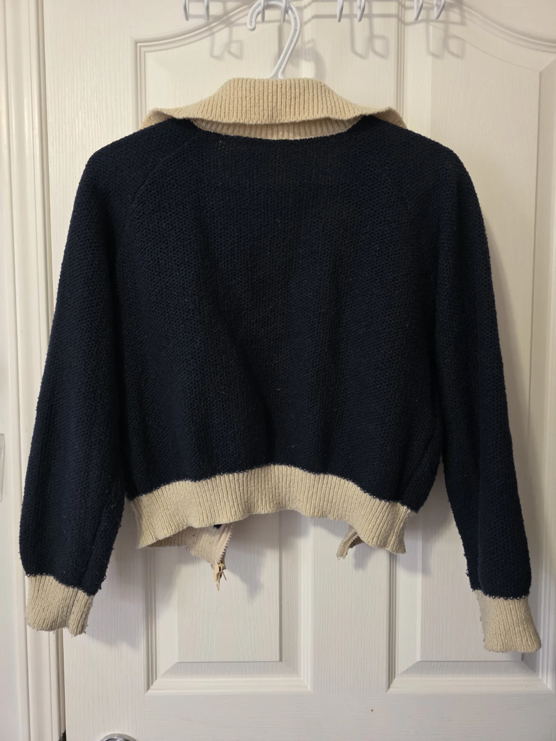 Navy and Cream Zip-Up Cardigan with 'S' Detail - photo 3