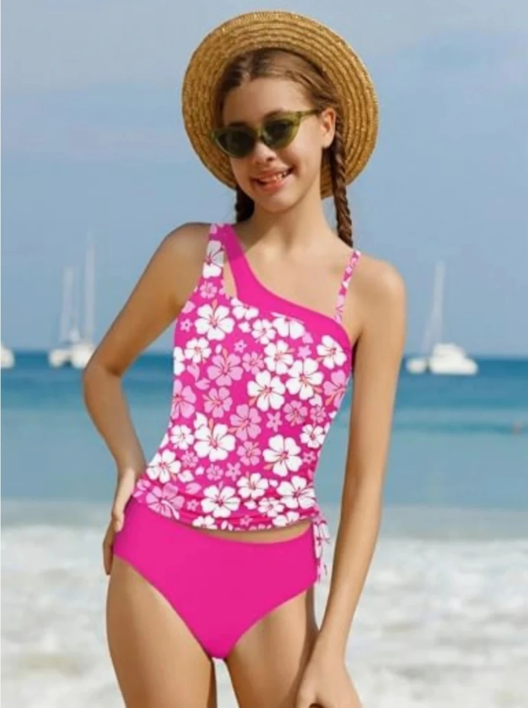 Girls' Pink Floral Swimsuit ⚽ - photo 4