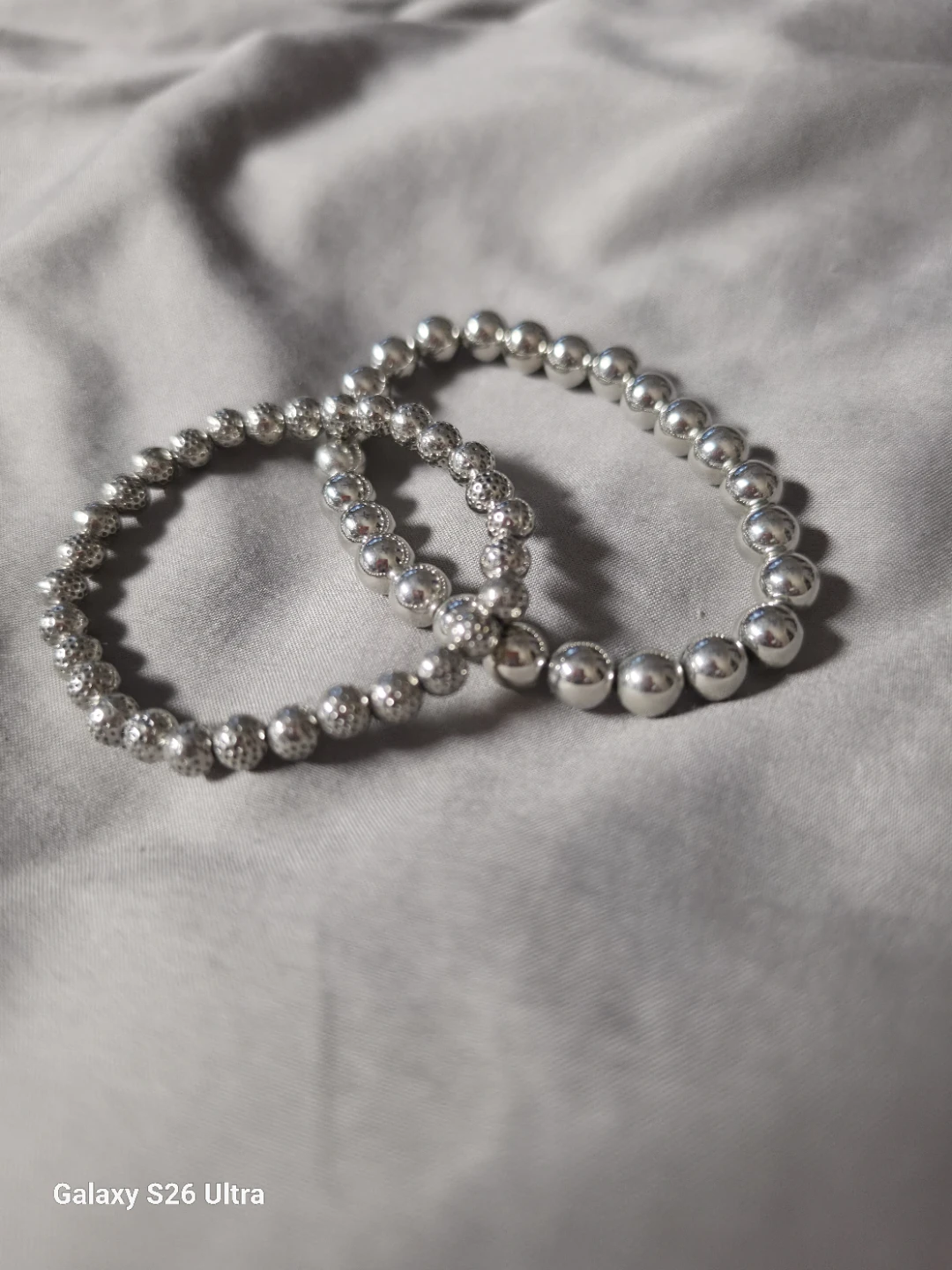 Silver Beaded Bracelets Set
