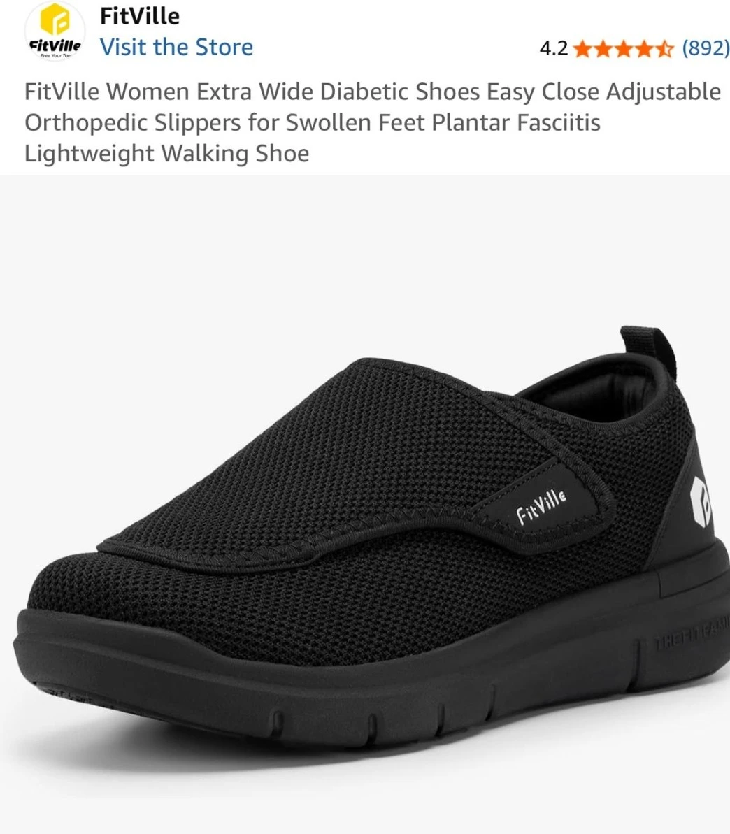 FitVille Women's Extra Wide Diabetic Shoes - Black