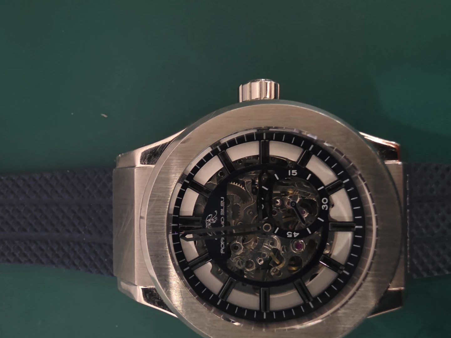 Porsamo Bleu Automatic Skeleton Watch Blue Rubber Strap