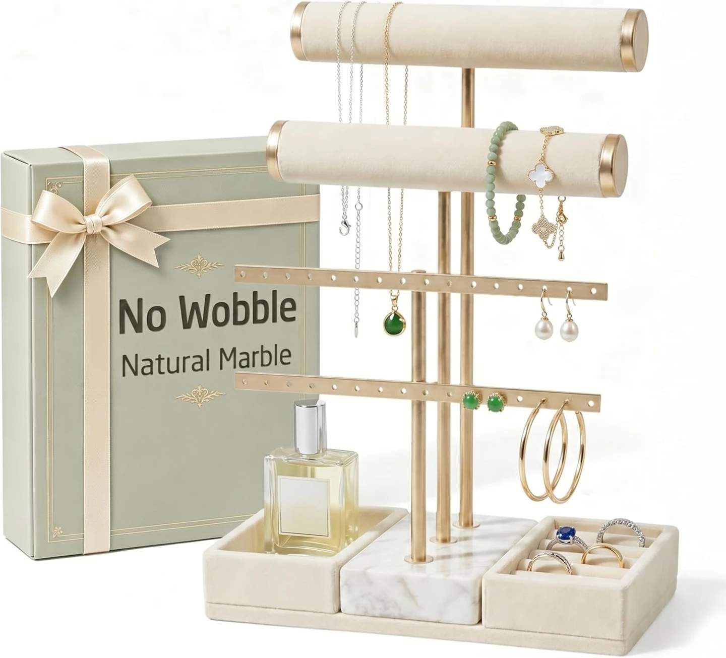 KES Natural Marble Jewelry Stand - Beige