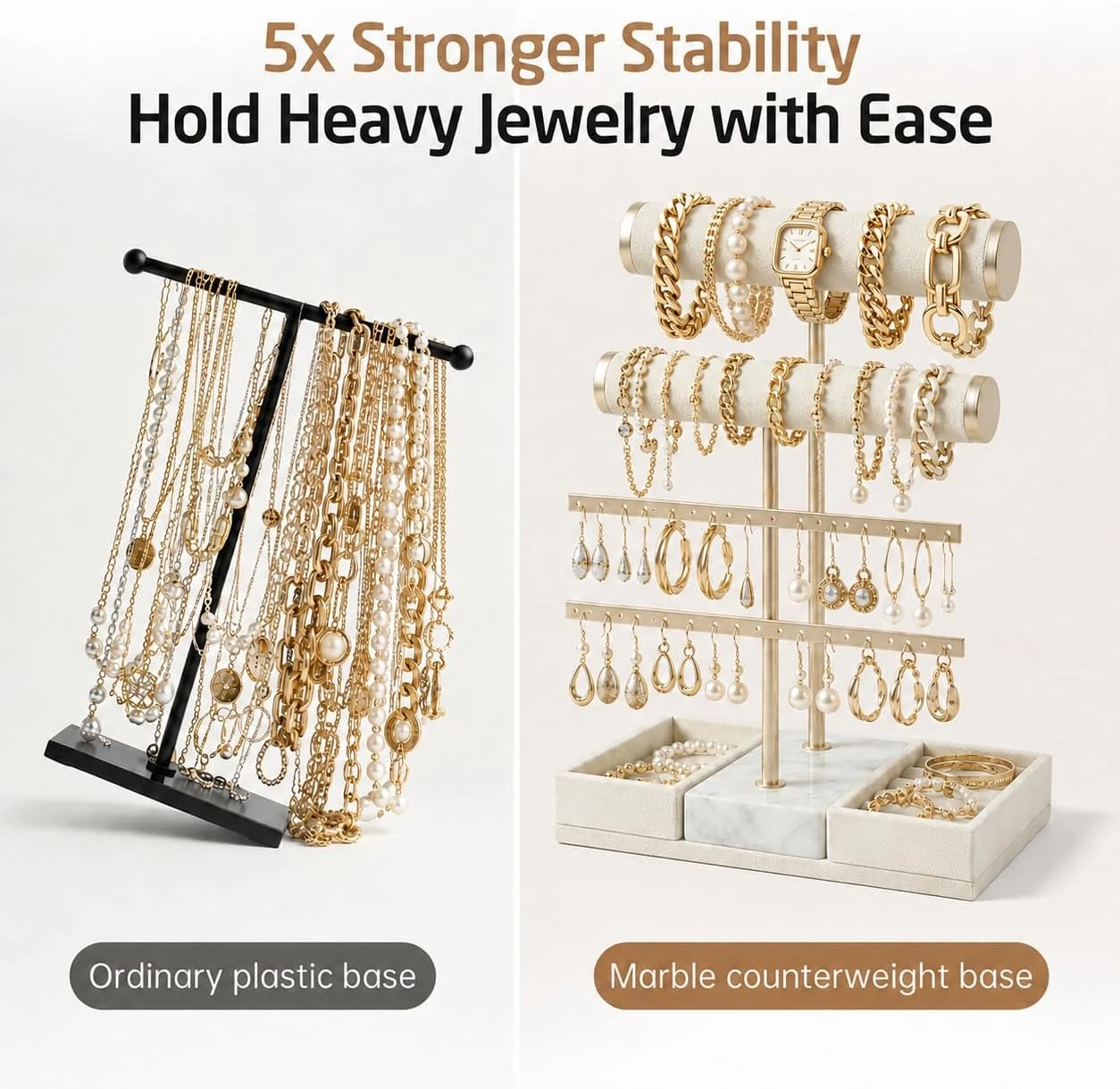 KES Natural Marble Jewelry Stand - Beige - photo 5