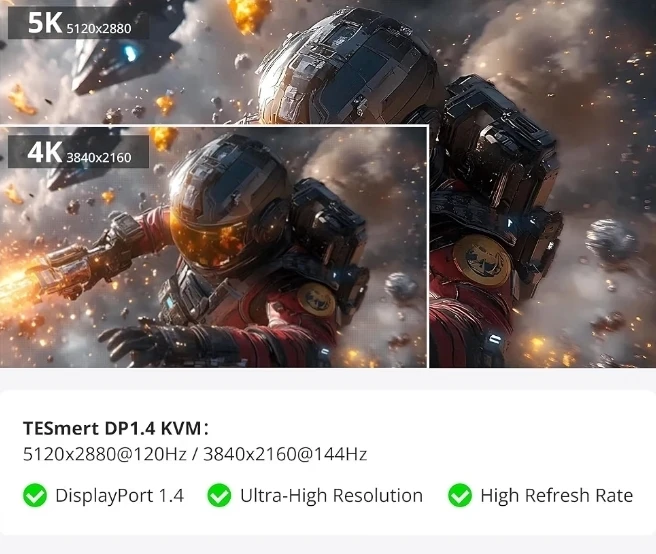 4K@144Hz DisplayPort KVM Switch 4 Computer 1 Monitor, - photo 5