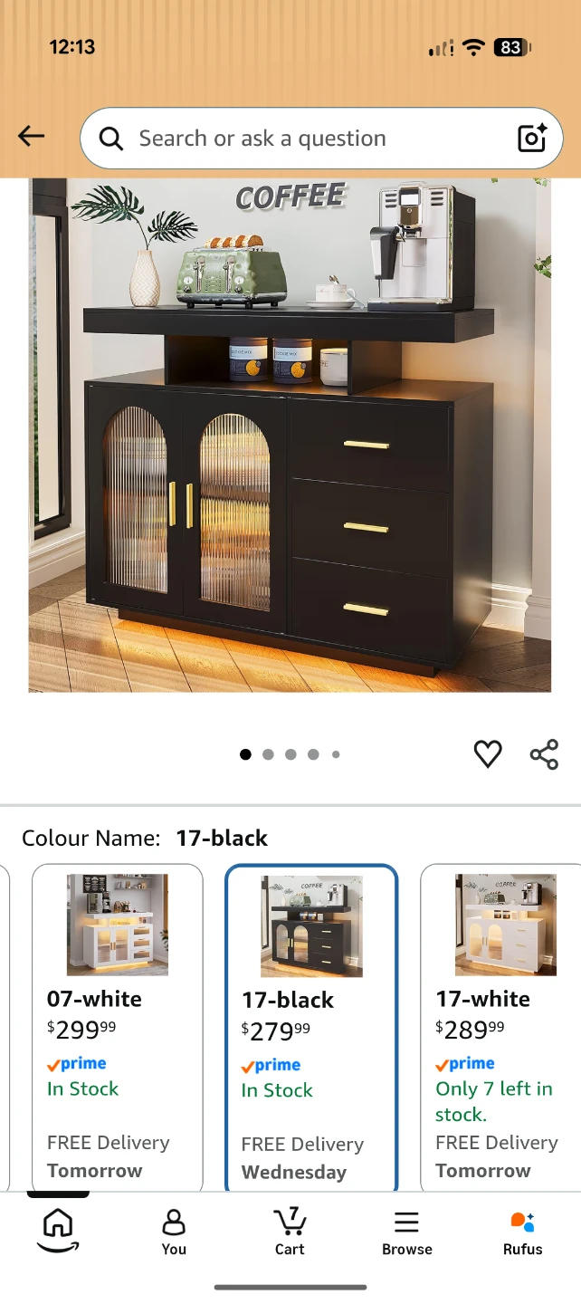 Black Bar Cabinet with Charging Station and RGB Lights - photo 2