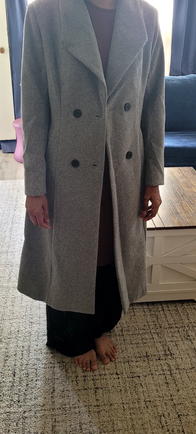 Women's Grey Double-Breasted Wool Coat - photo 3