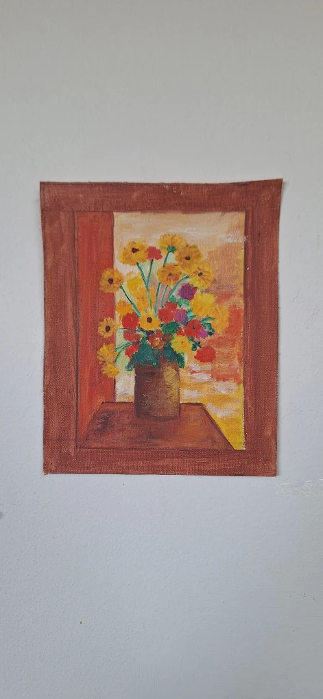 Oil Painting of Flowers in a Vase