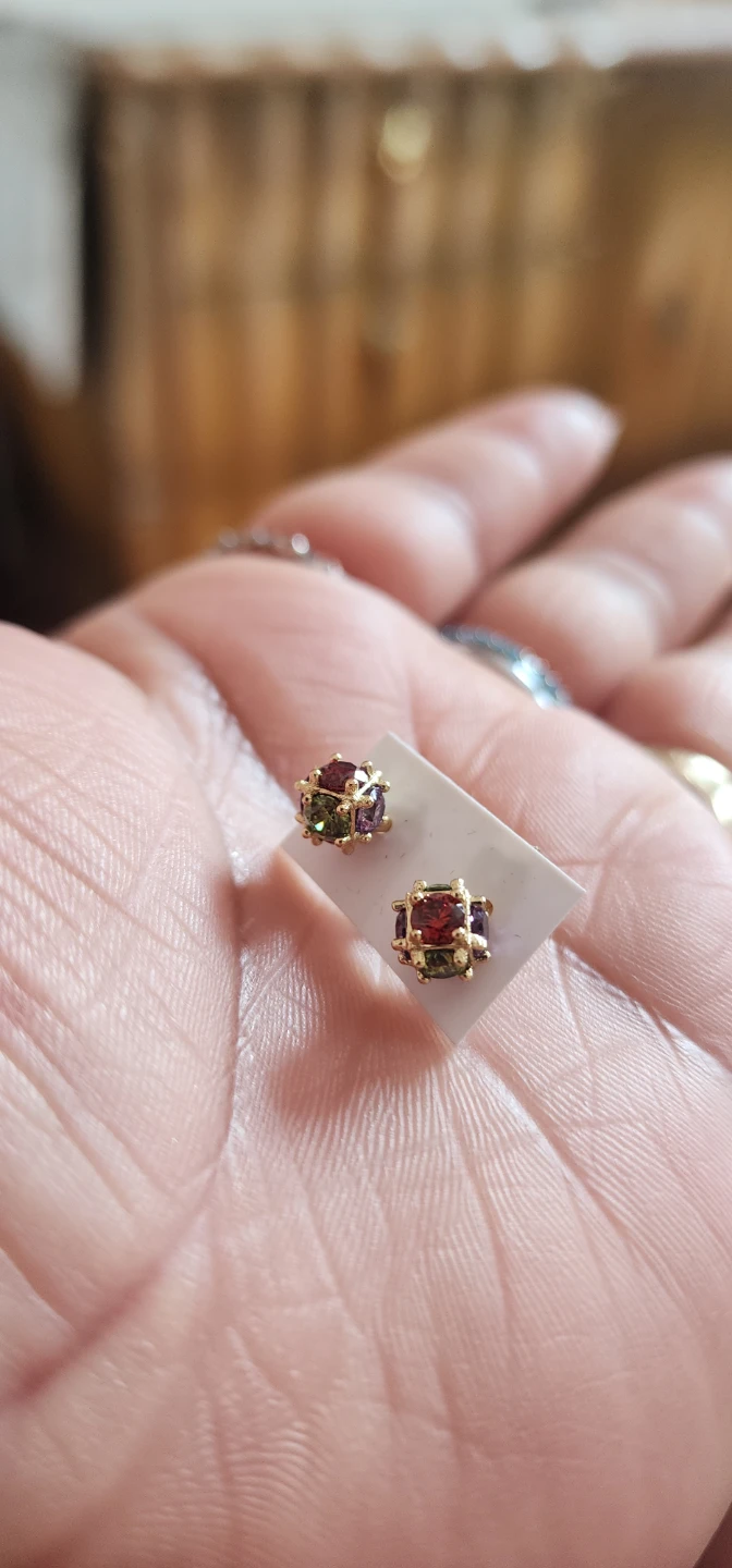 Gold platted Stud Earrings with Colorful Gems - photo 2