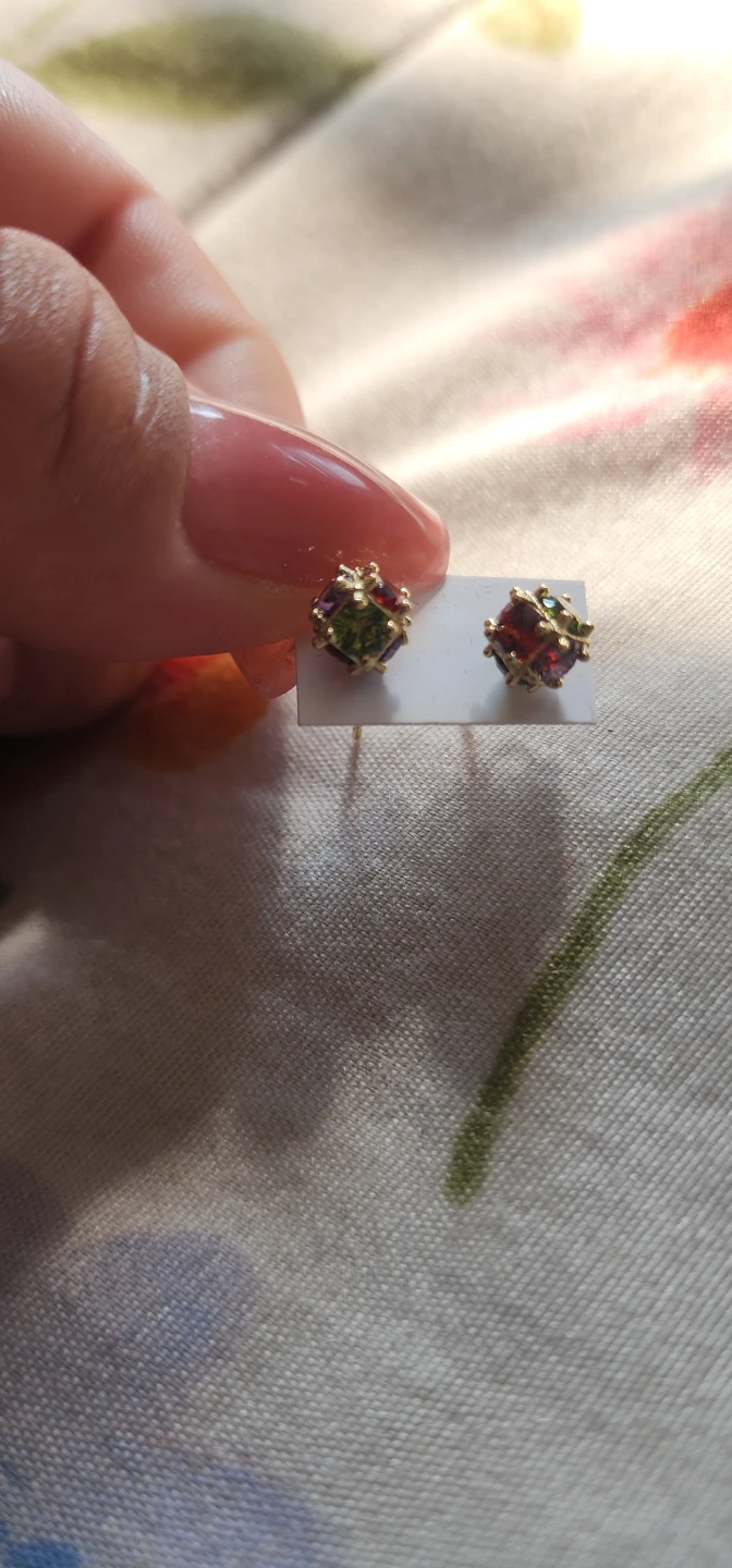 Gold platted Stud Earrings with Colorful Gems - photo 3