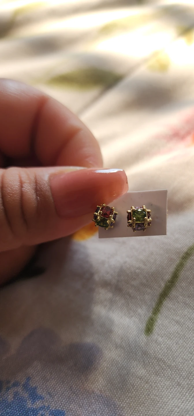 Gold platted Stud Earrings with Colorful Gems - photo 5