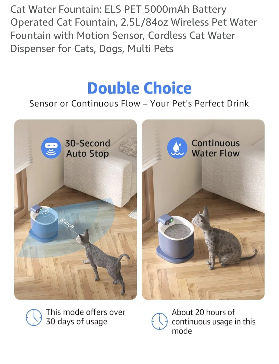 ELS PET Cat Water Fountain 2.5L Wireless with Motion Sensor - photo 2