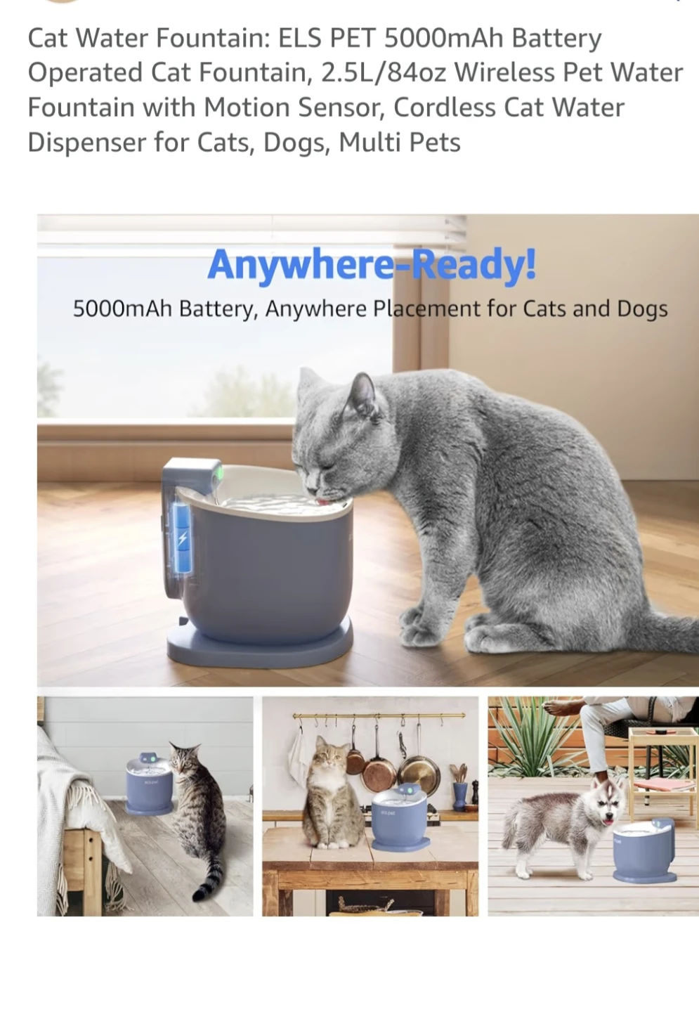 ELS PET Cat Water Fountain 2.5L Wireless with Motion Sensor - photo 3