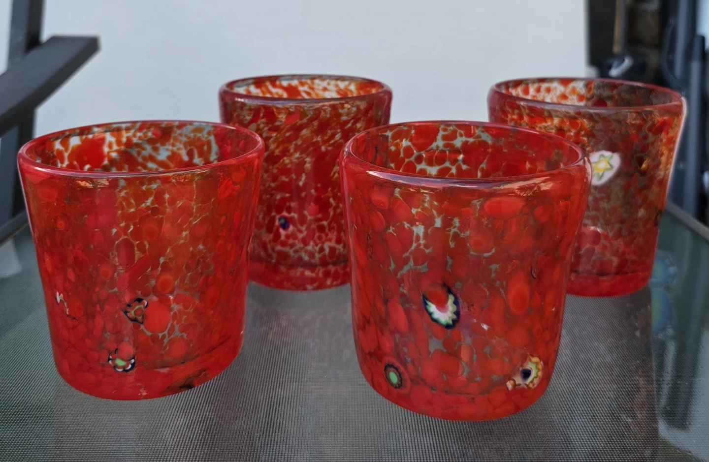 Set of 4 Red Floral Glass Tumblers Murano glass hand blown