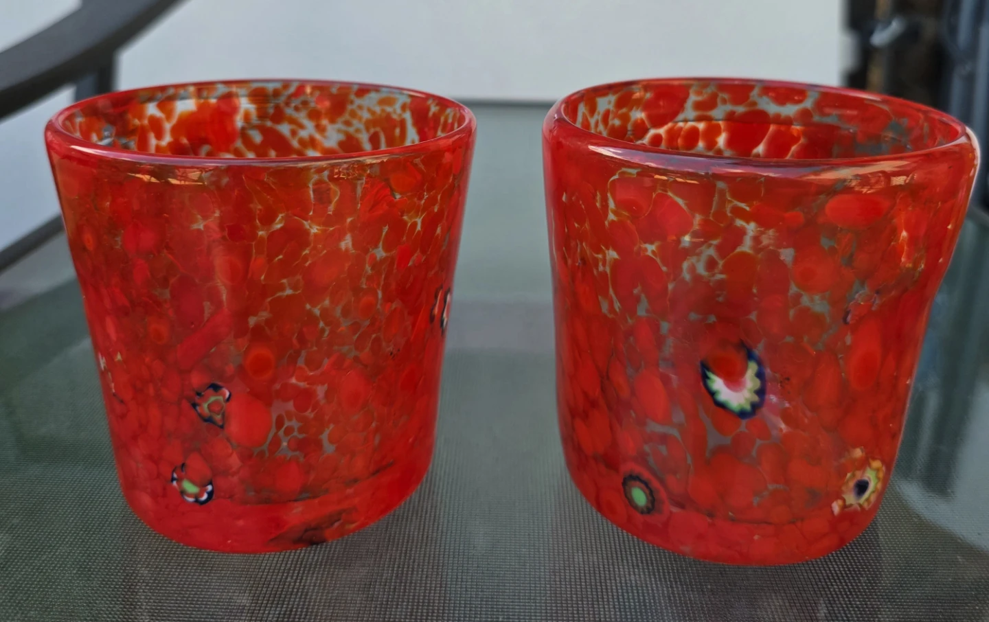 Set of 4 Red Floral Glass Tumblers Murano glass hand blown - photo 3