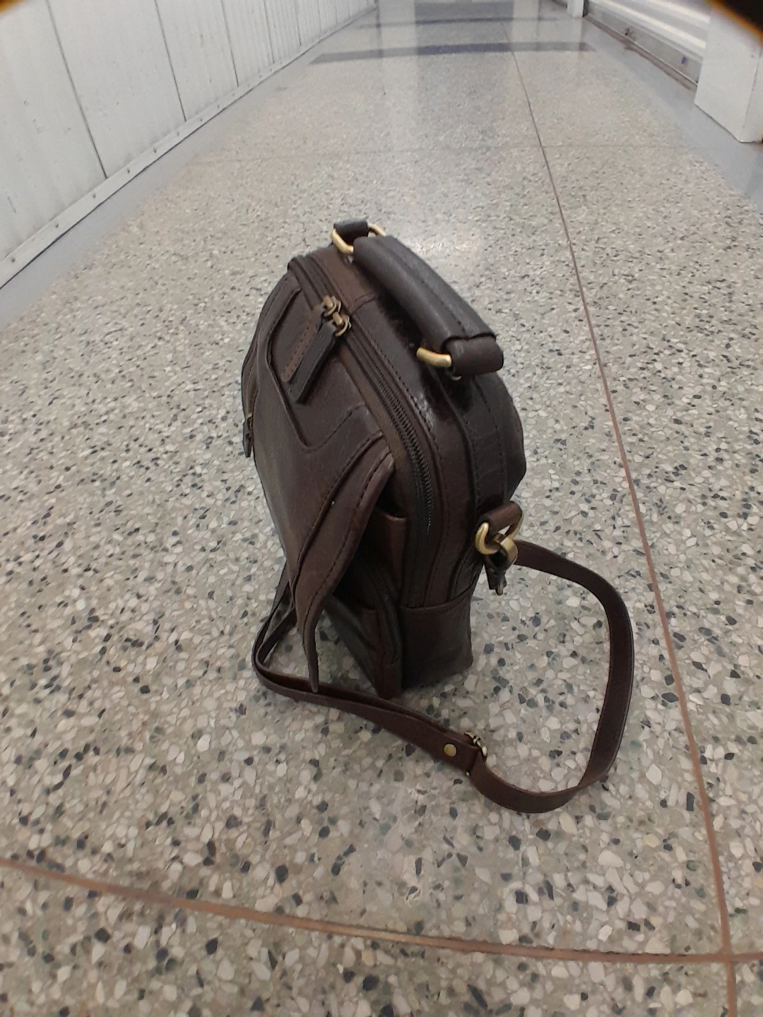 Mangini Dark Brown Leather Crossbody vintage Bag - photo 2